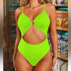 Neon Cutout One-Piece Swimsuit - Lime Green